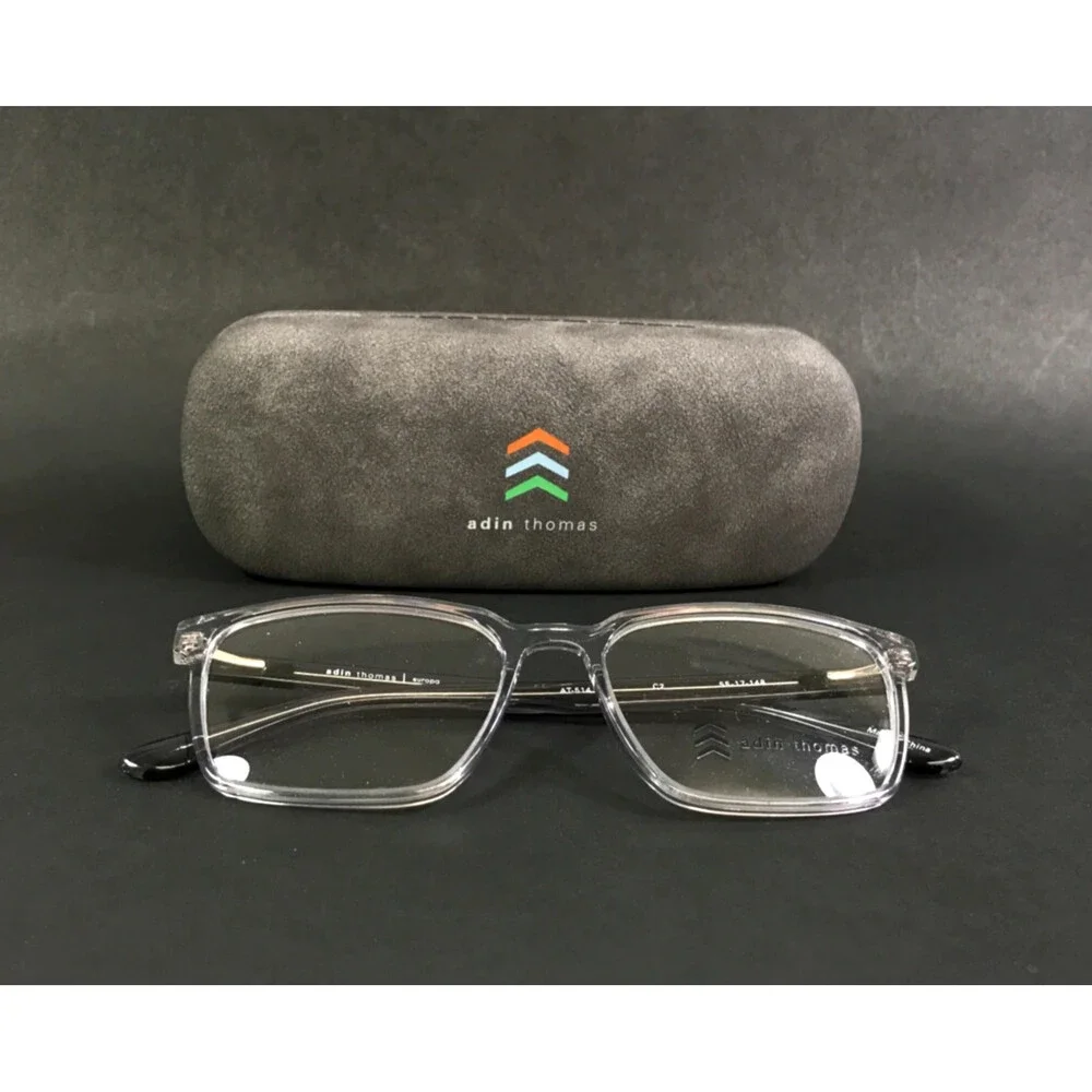 Adin Thomas Eyeglasses Frames AT-514 C2 Clear Black Rectangle Full Rim 55-17-148